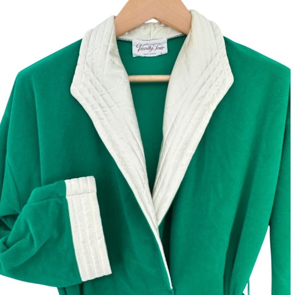 VTG Vanity Fair 70s‎ Green Robe Quilted Collar Long Sleeve Wrap Housecoat Small